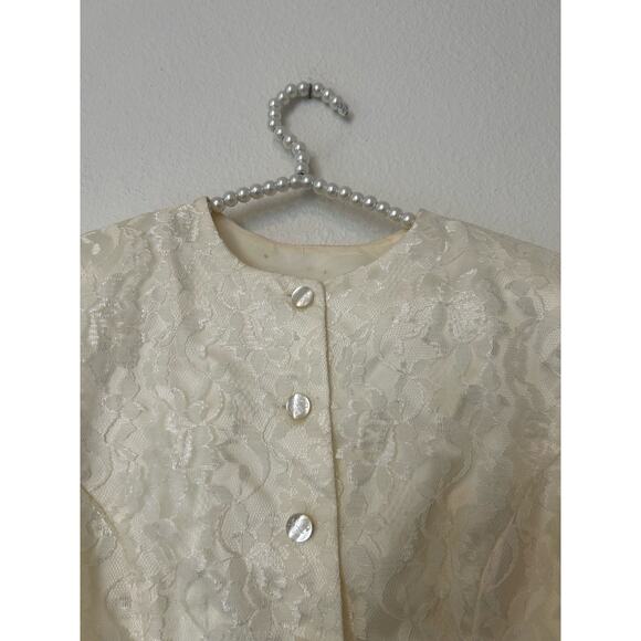 Gunne Sax Ivory Button Front Floral Lace Puff Sleeve Blazer Vintage *TINY FLAW - Picture 2 of 15